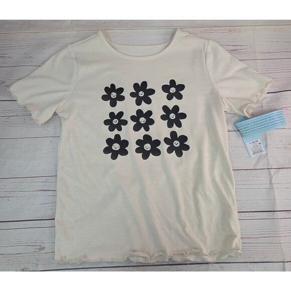 Cat & Jack Black/Cream 2pc Daisies Short Sleeve Printed Pajama Set L 10/12 - Picture 2 of 6